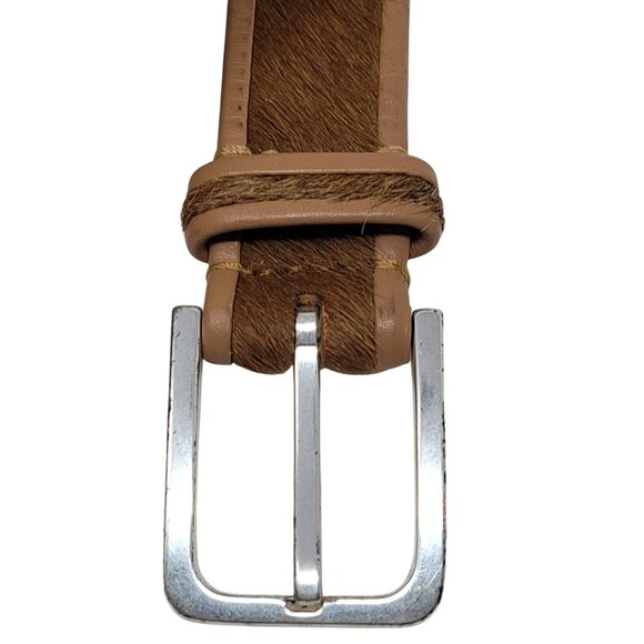 Vtg Liz Claiborne Tan Leather‎ Pony Hair Belt Sz XL Cowgirl Boho Rodeo India main image 9
